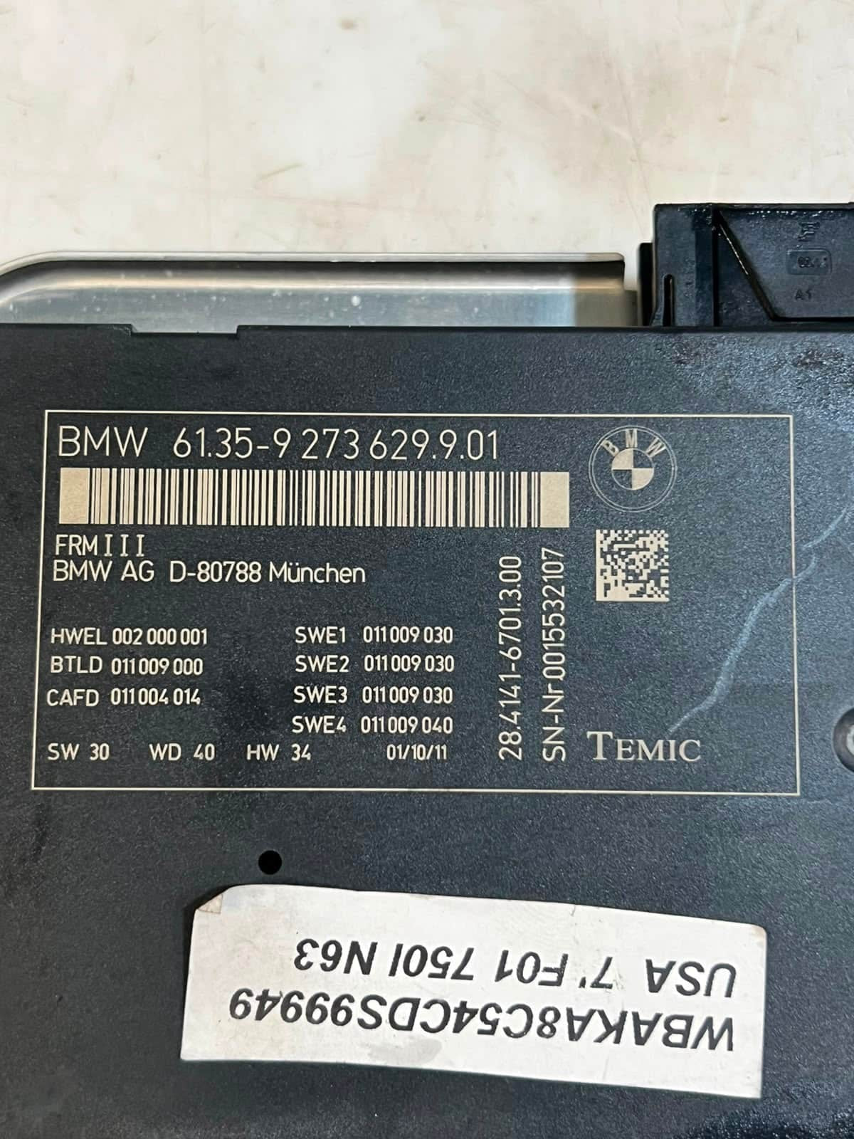 BMW F07 F10 528i 535i FRM3 Footwell Body Light Control Module 6135 9273629 OEM