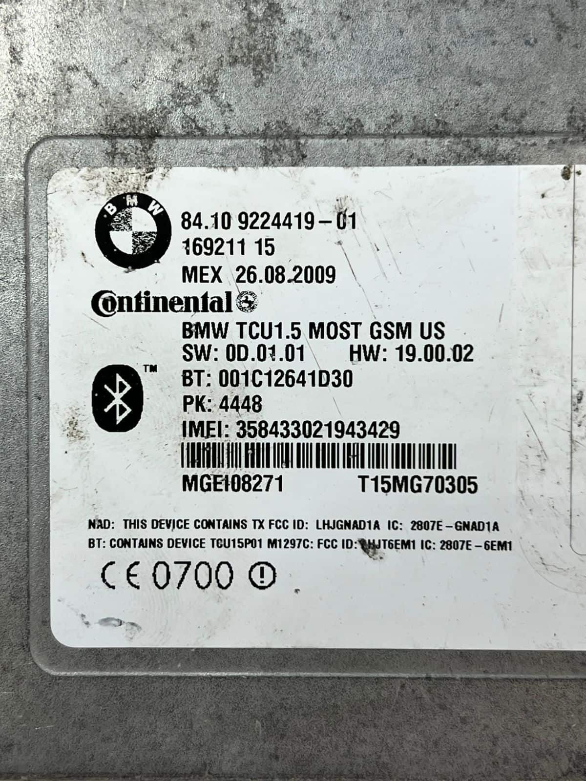 2007-2013 BMW E90 E92 3' 328i Bluetooth Telematics Control Module 9224419 OEM