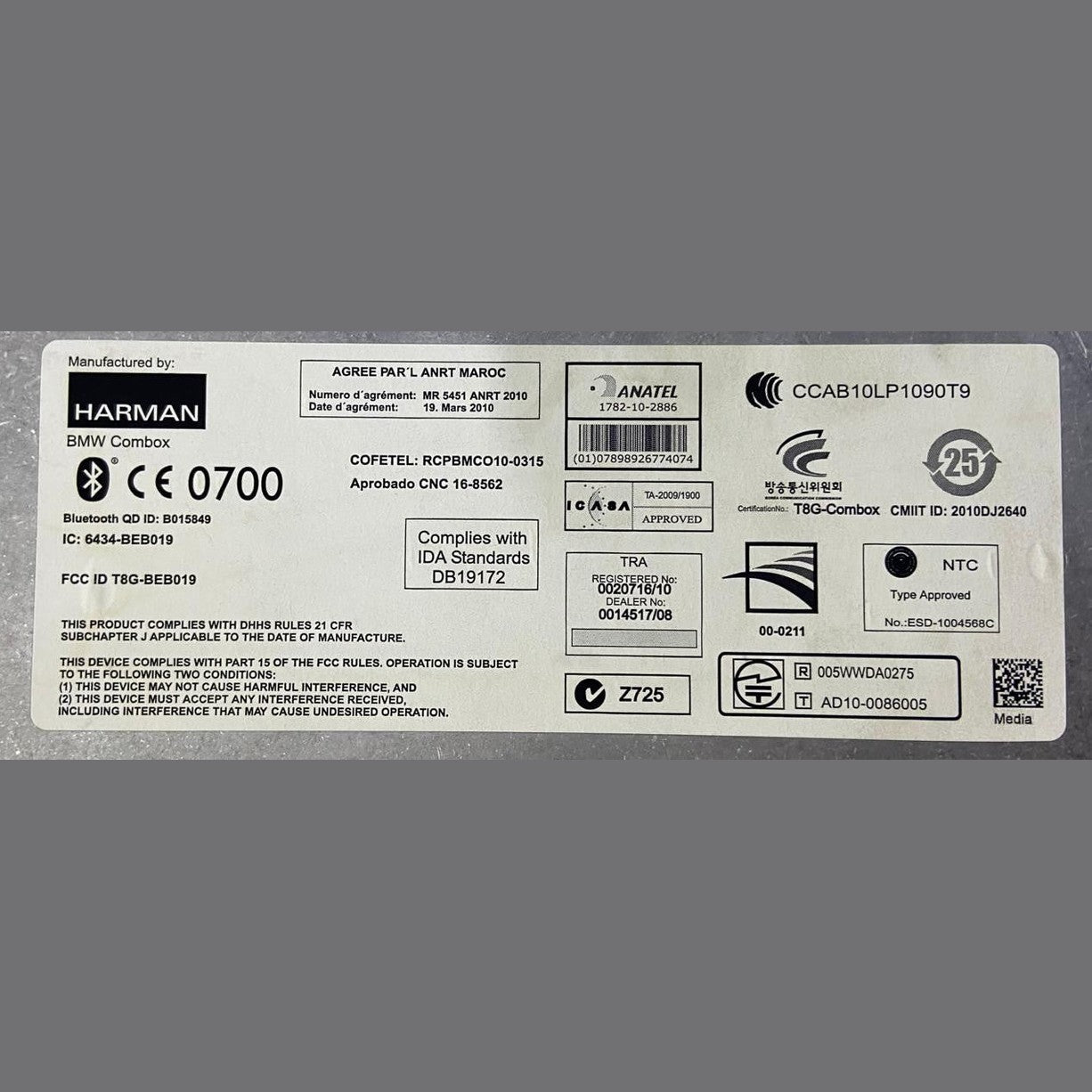 OEM BMW F11 F10 F30 F32 F36 BLUETOOTH CONTROL MODULE ECU 9257150