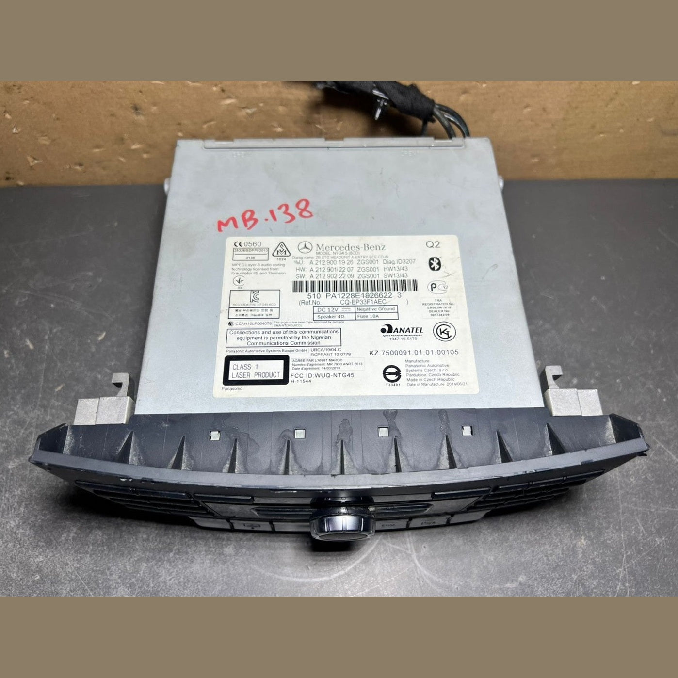 2012–2014 Mercedes-Benz W212 E-Class Head Unit CD Player A212 9001926 OEM