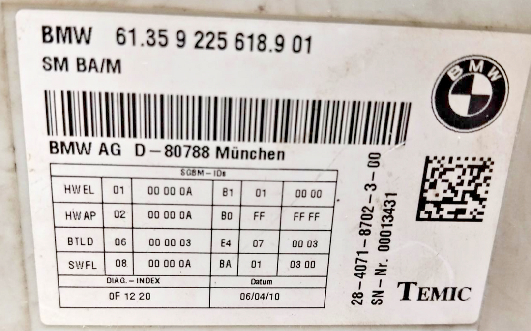 Seat Control Unit BMW F01 F10 Module ECU Electronic Module Memory 9225618