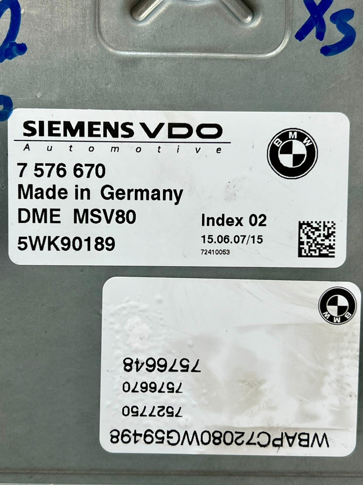 07-10 BMW E83 X3 3.0 3.2 L N52 ENGINE SET DME MSV80.1 EWS4.4 KEY 7576670