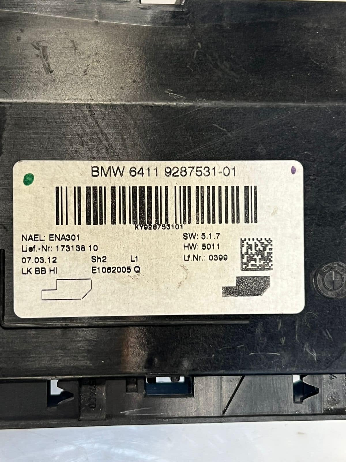 2012 BMW 1 3 Series F30 F31 F20 F21 Heater Control Module Front 9287531 OEM