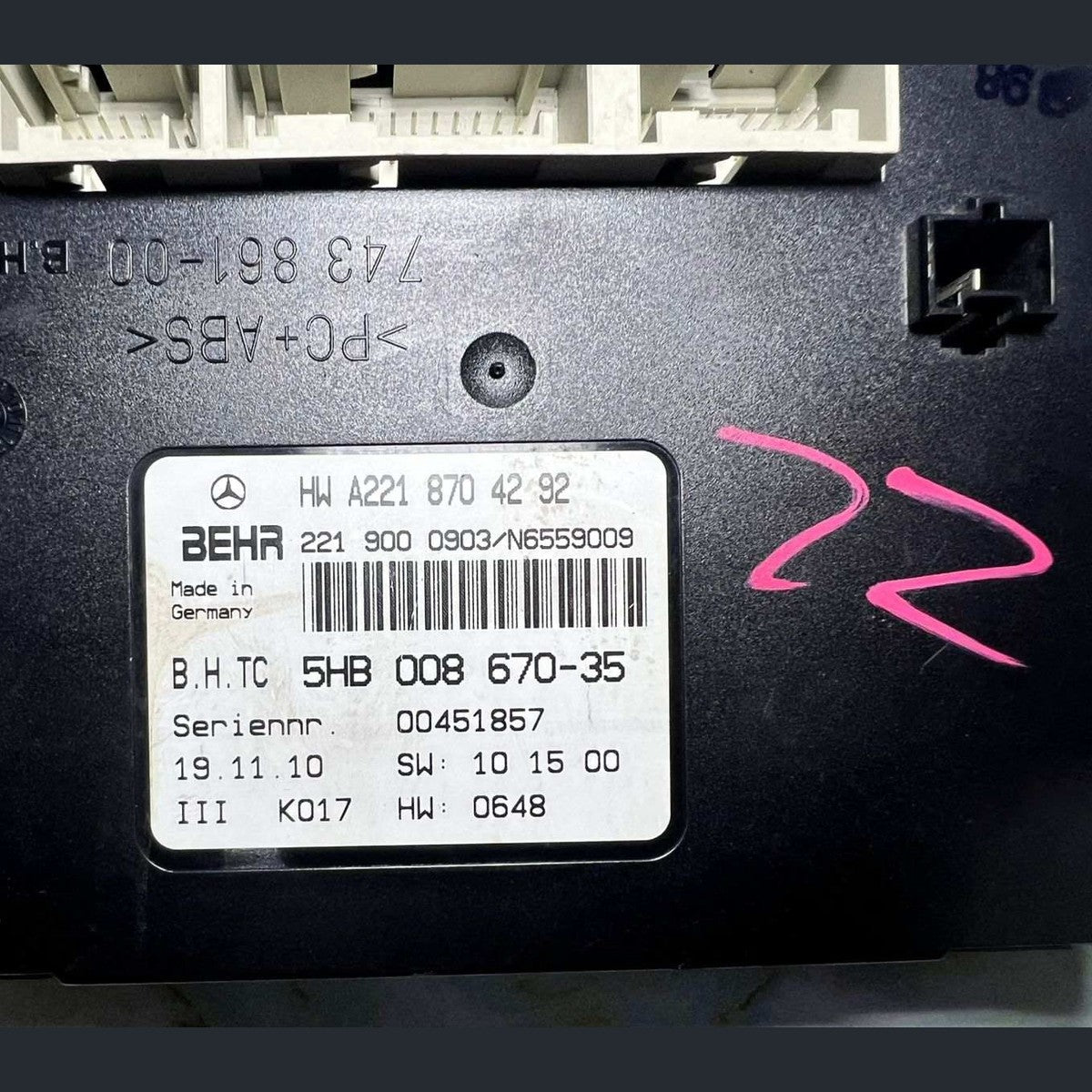 Mercedes Heater Damper Control Unit A2218704292 S-Class W221 and CL-Class C216