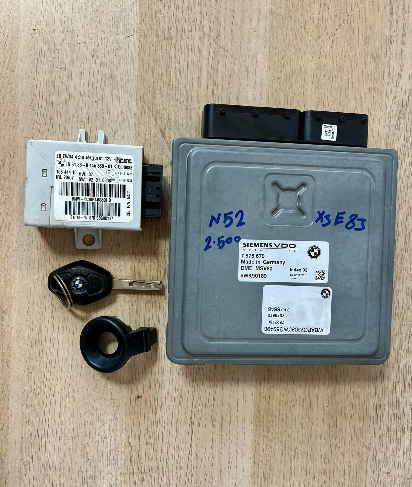07-10 BMW E83 X3 3.0 3.2 L N52 ENGINE SET DME MSV80.1 EWS4.4 KEY 7576670