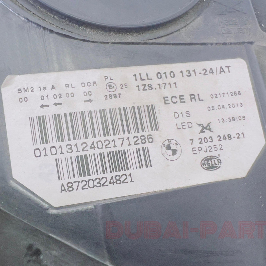 مصباح أمامي أصلي من هيلا ثنائي زينون لسيارات BMW الفئة الخامسة F10 F11 موديلات 2010-2013، جهة السائق اليمنى، رقم القطعة 7203248