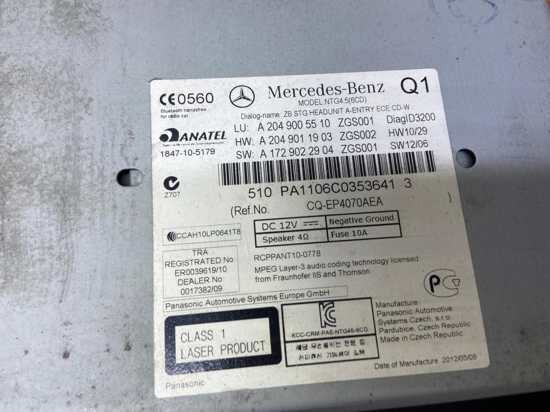 Mercedes-Benz Head Unit CD Player A2049005510 C-Class W204 OEM Radio Audio