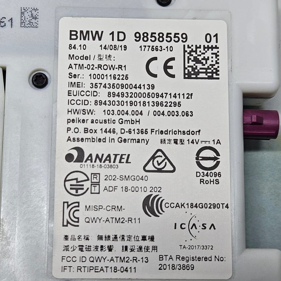 2019 BMW X5 G05 EUR RHD Telematics Control Module 9858559 OEM USED