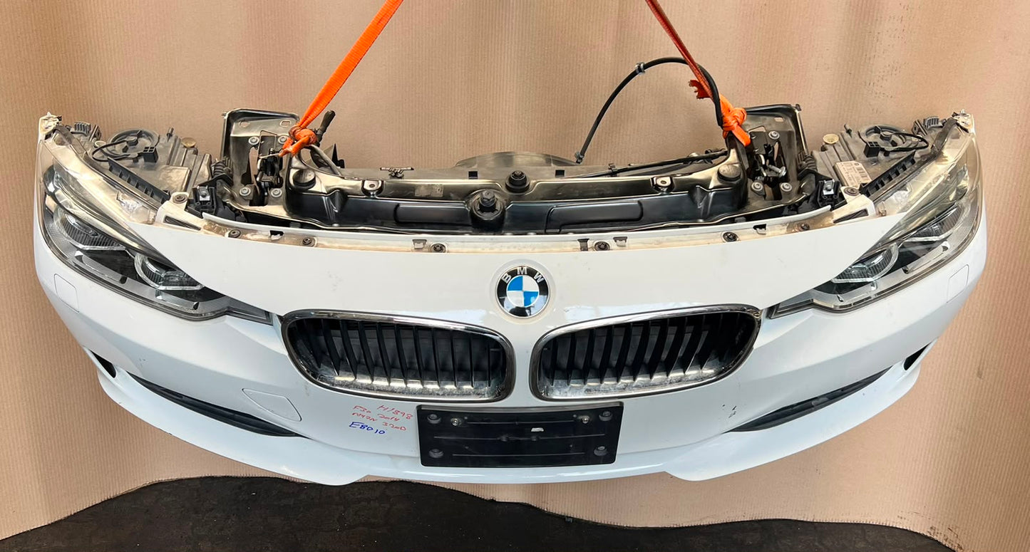 BMW F30 2014 320d N47N WHITE COMPLETE NOSE CUT FRONT BUMPER BASIC LED HEADLIGHTS GRILLE OEM USED