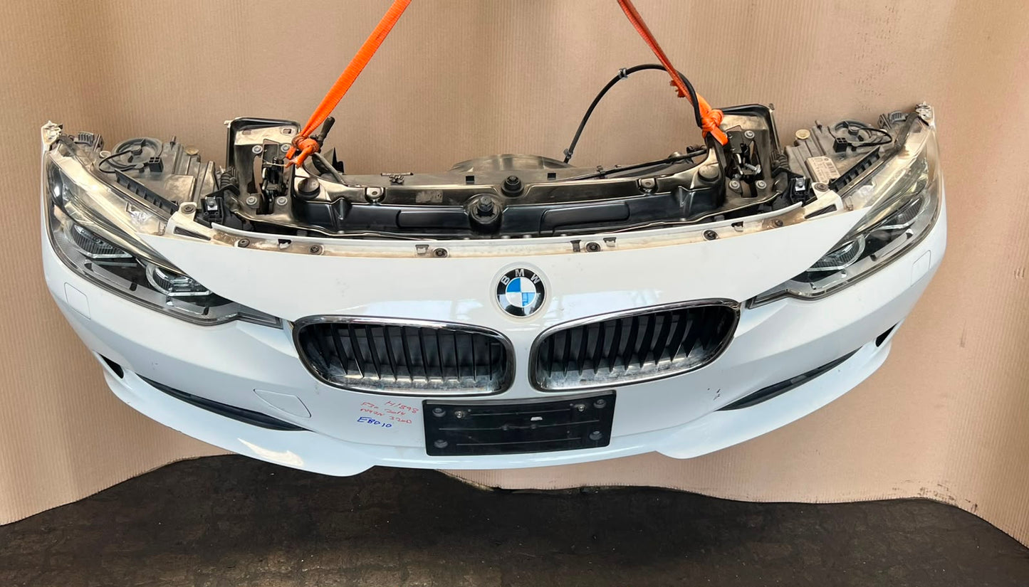 BMW F30 2014 320d N47N WHITE COMPLETE NOSE CUT FRONT BUMPER BASIC LED HEADLIGHTS GRILLE OEM USED
