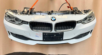 BMW F30 2014 320d N47N WHITE COMPLETE NOSE CUT FRONT BUMPER BASIC LED HEADLIGHTS GRILLE OEM USED
