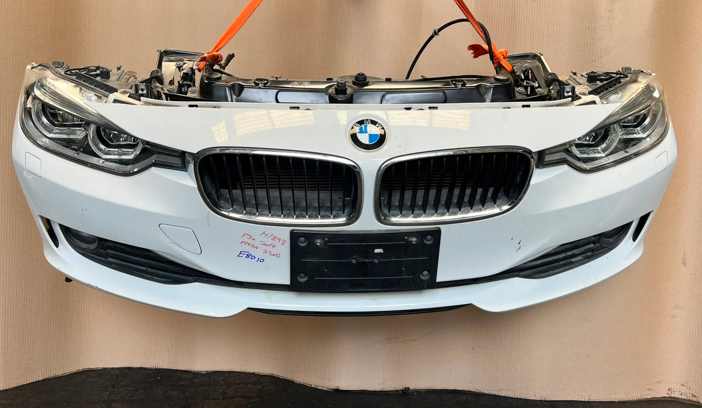 BMW F30 2014 320d N47N WHITE COMPLETE NOSE CUT FRONT BUMPER BASIC LED HEADLIGHTS GRILLE OEM USED