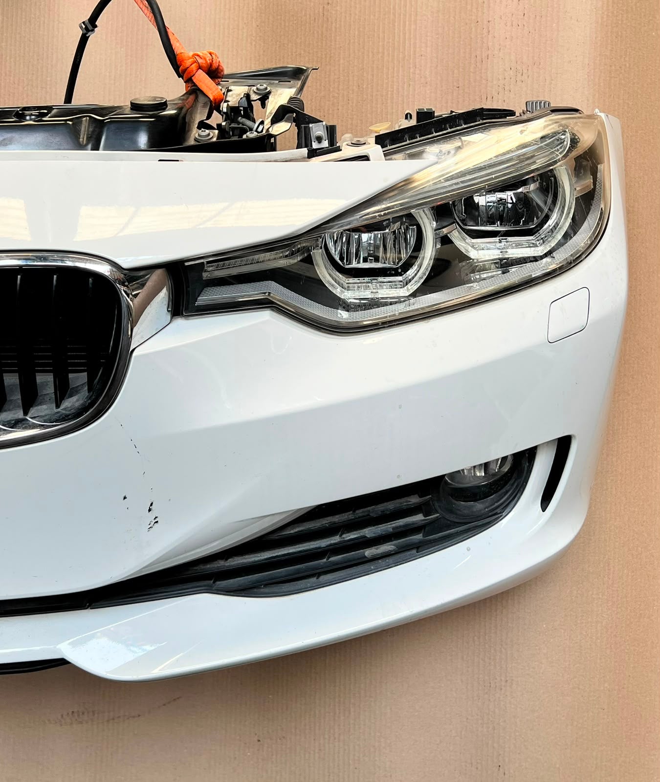 BMW F30 2014 320d N47N WHITE COMPLETE NOSE CUT FRONT BUMPER BASIC LED HEADLIGHTS GRILLE OEM USED
