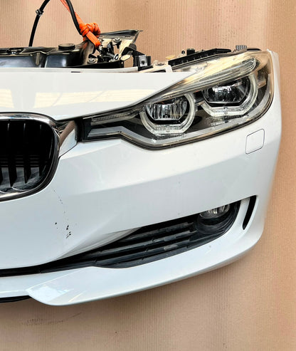 BMW F30 2014 320d N47N WHITE COMPLETE NOSE CUT FRONT BUMPER BASIC LED HEADLIGHTS GRILLE OEM USED