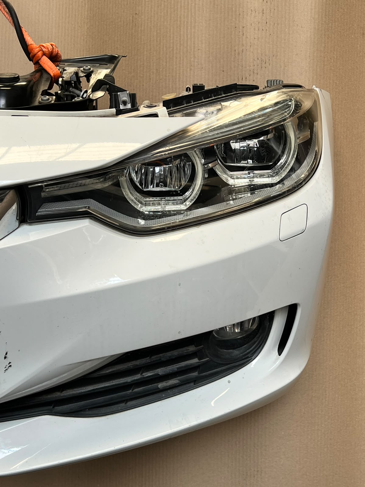 BMW F30 2014 320d N47N WHITE COMPLETE NOSE CUT FRONT BUMPER BASIC LED HEADLIGHTS GRILLE OEM USED