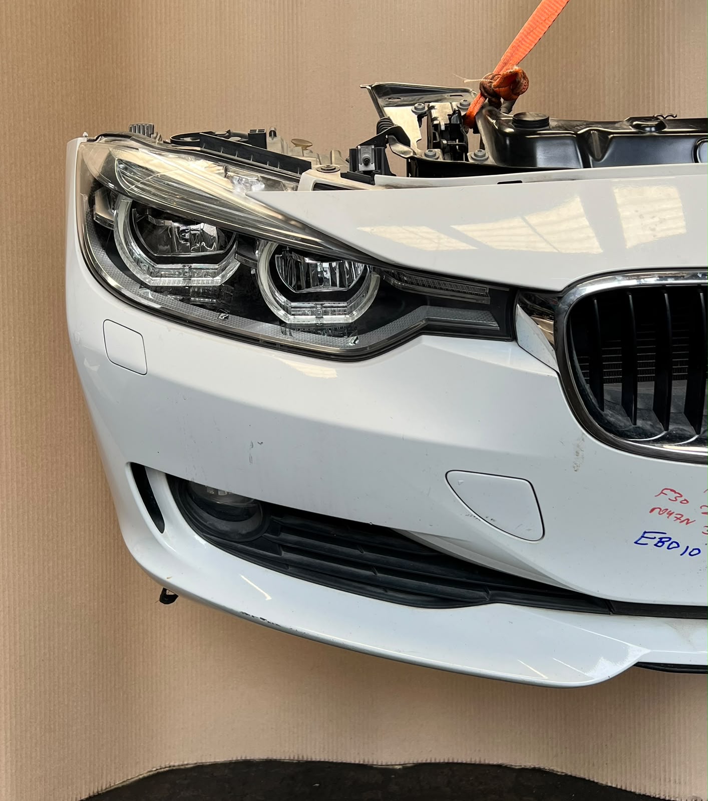 BMW F30 2014 320d N47N WHITE COMPLETE NOSE CUT FRONT BUMPER BASIC LED HEADLIGHTS GRILLE OEM USED