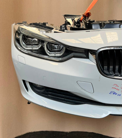BMW F30 2014 320d N47N WHITE COMPLETE NOSE CUT FRONT BUMPER BASIC LED HEADLIGHTS GRILLE OEM USED