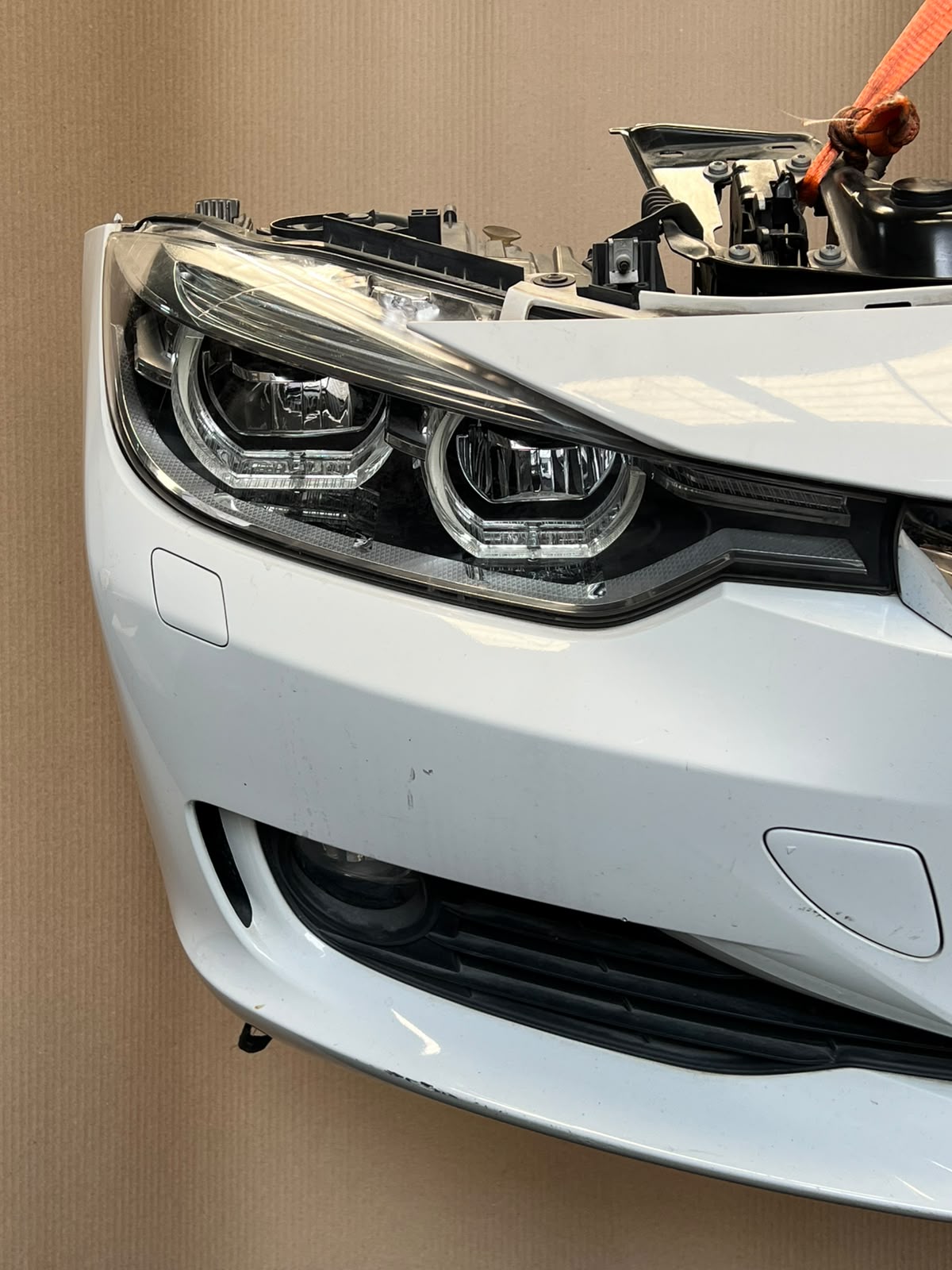 BMW F30 2014 320d N47N WHITE COMPLETE NOSE CUT FRONT BUMPER BASIC LED HEADLIGHTS GRILLE OEM USED