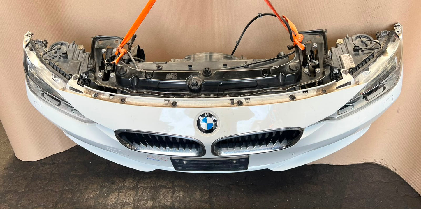 BMW F30 2014 320d N47N WHITE COMPLETE NOSE CUT FRONT BUMPER BASIC LED HEADLIGHTS GRILLE OEM USED