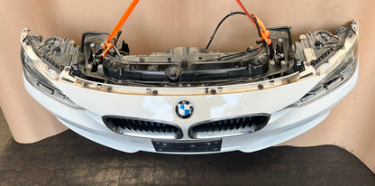 BMW F30 2014 320d N47N WHITE COMPLETE NOSE CUT FRONT BUMPER BASIC LED HEADLIGHTS GRILLE OEM USED
