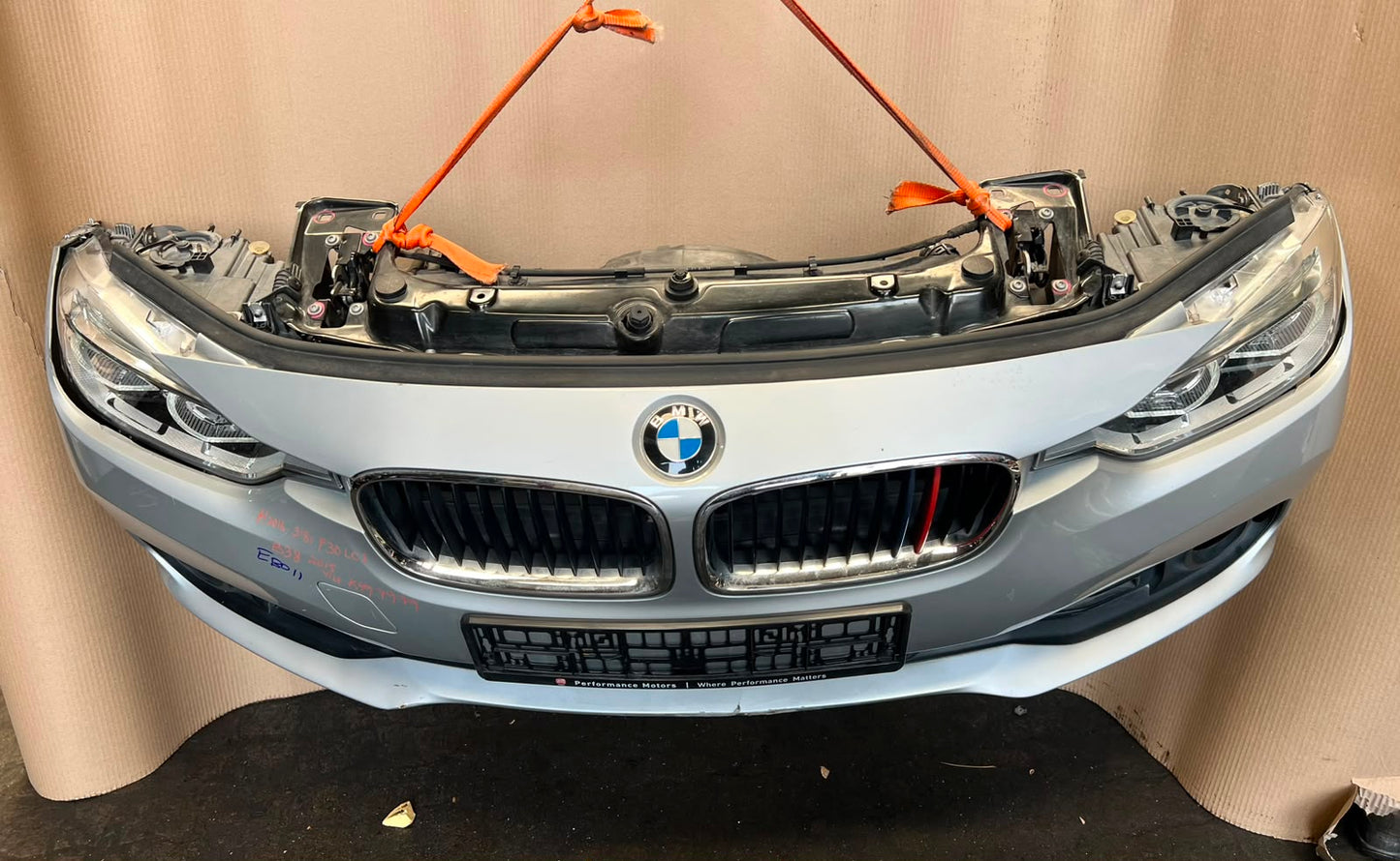 BMW F30 2015-2017 318i LCI B38 3-CYLINDER FACELIFT COMPLETE NOSE CUT FRONT BUMPER LED HEADLIGHTS GRILLE OEM USED