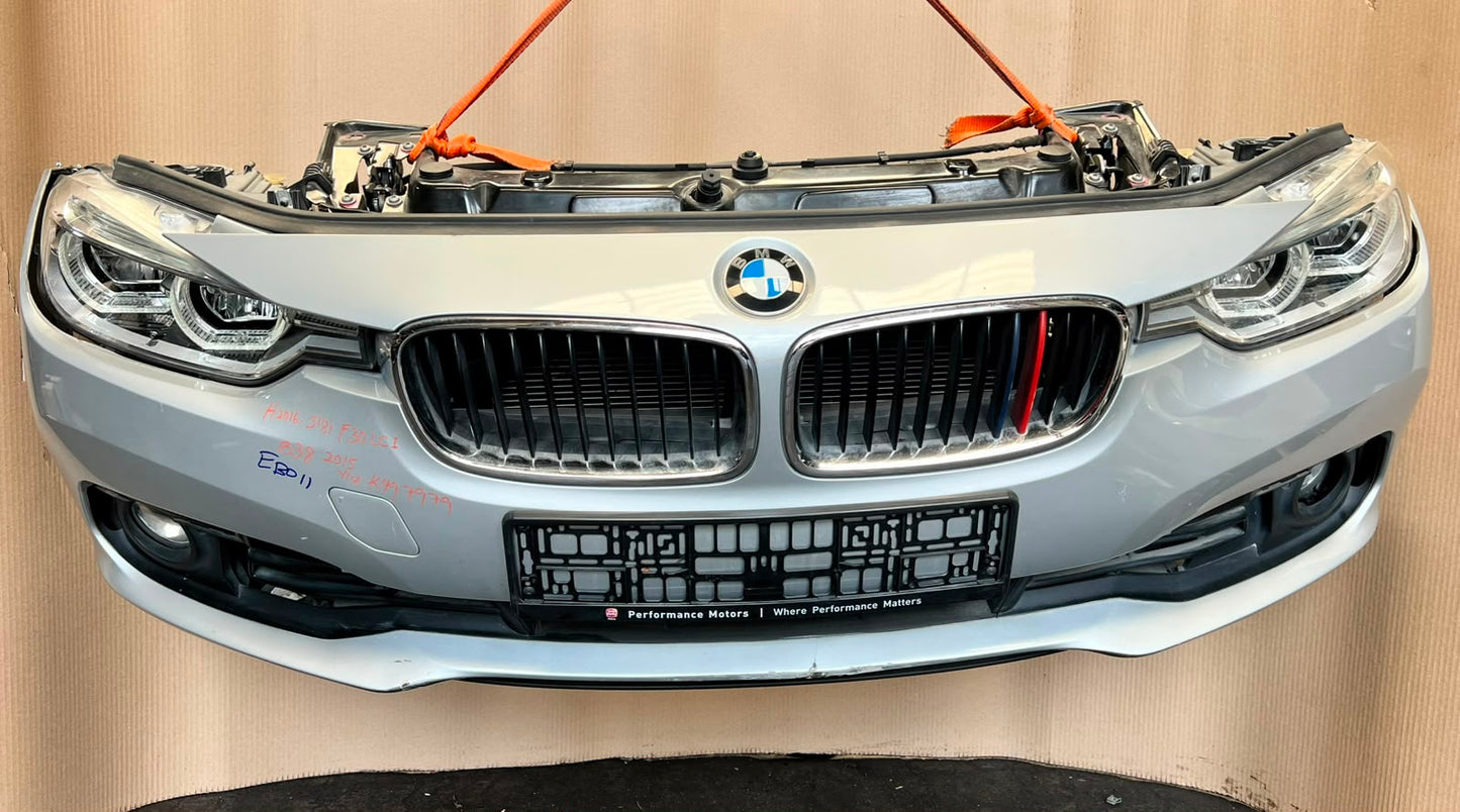 BMW F30 2015-2017 318i LCI B38 3-CYLINDER FACELIFT COMPLETE NOSE CUT FRONT BUMPER LED HEADLIGHTS GRILLE OEM USED