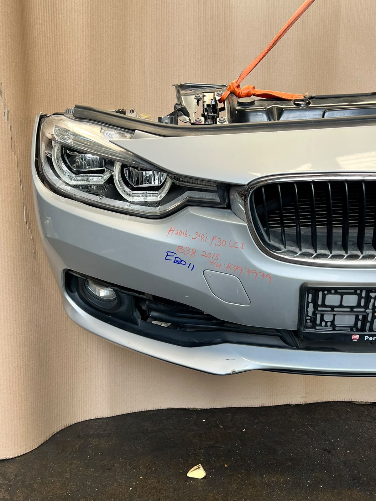 BMW F30 2015-2017 318i LCI B38 3-CYLINDER FACELIFT COMPLETE NOSE CUT FRONT BUMPER LED HEADLIGHTS GRILLE OEM USED