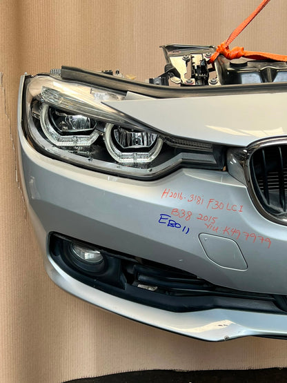 BMW F30 2015-2017 318i LCI B38 3-CYLINDER FACELIFT COMPLETE NOSE CUT FRONT BUMPER LED HEADLIGHTS GRILLE OEM USED