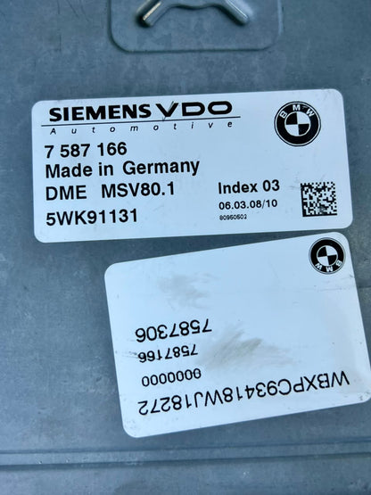 BMW N51 Engine Control Module ECU DME MSV80.1 7587166 OEM