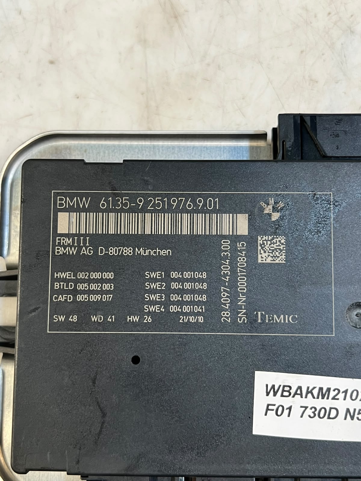 BMW F01 F02 F07 F10 F11 F25 FRM3 Footwell Control Module 9251976 OEM