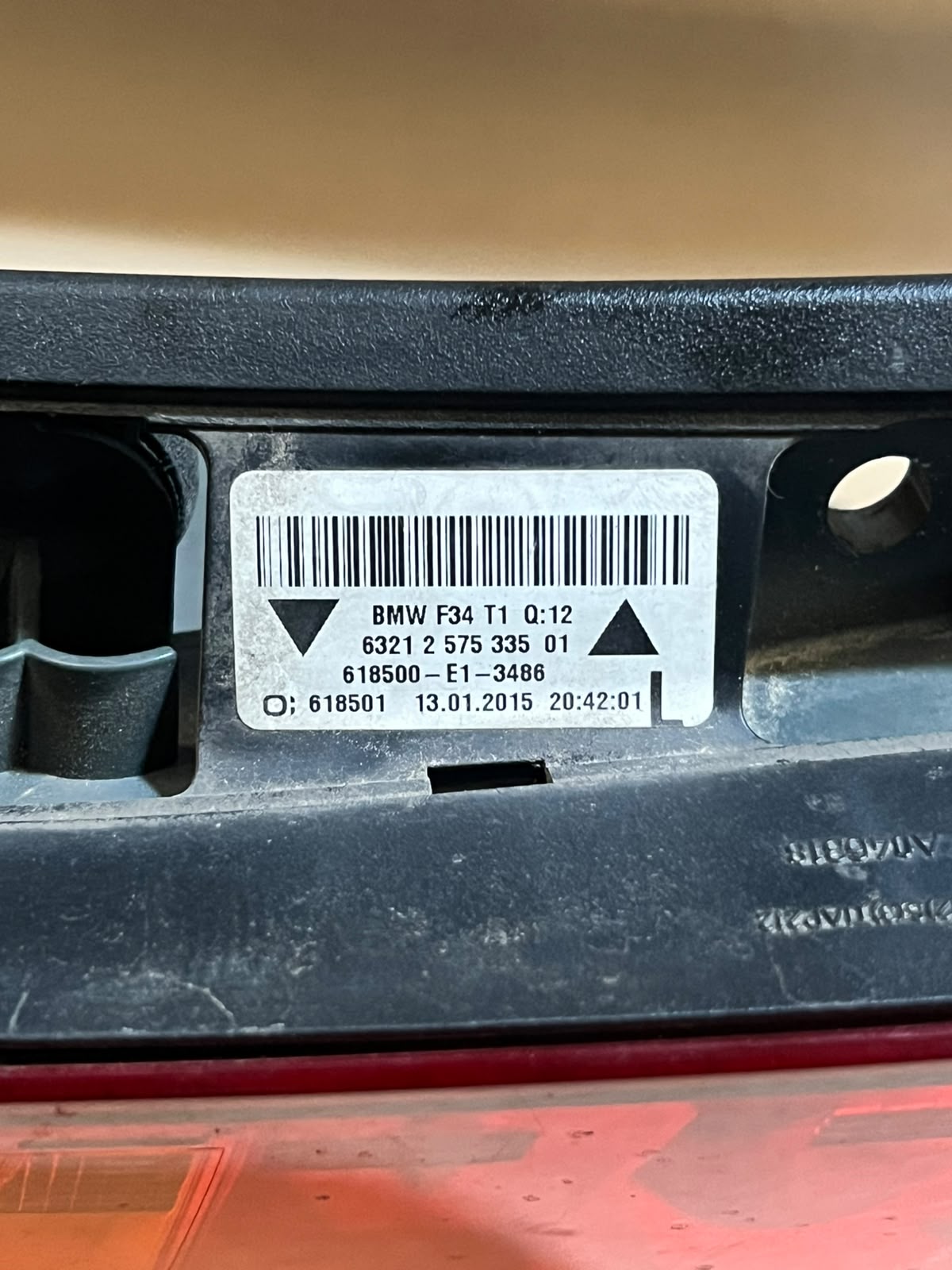 2015 BMW 320i GT F34 Rear Left Tail Light 2575335 OEM