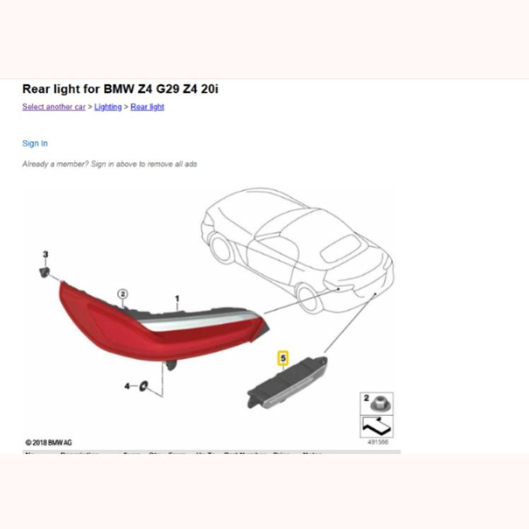 BMW Z4 G29 Rear Light Bumper Left Side 7450451 OEM USED